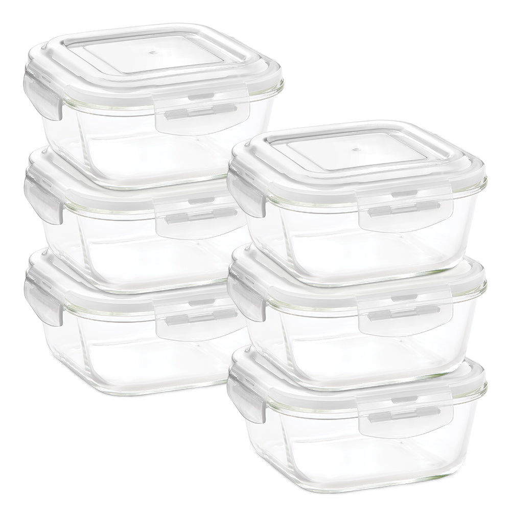 Borosil Klip n Store Square Glass Container, 800 ml - Set of 6