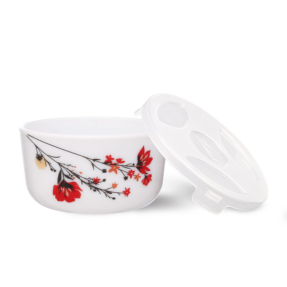 My Borosil Opalware Bowls & Katoris 6 pc Set Chrys Red Katori w Lid