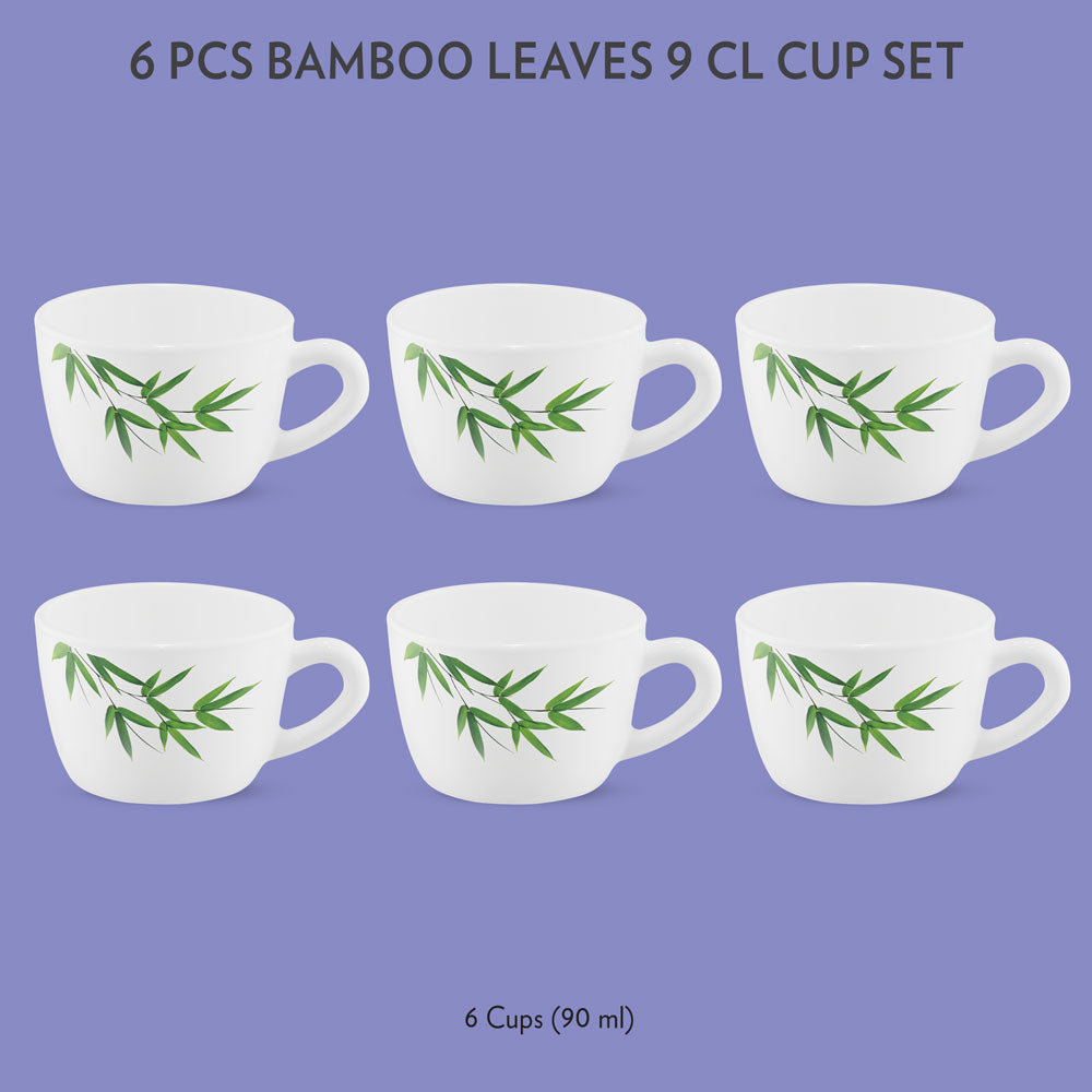 My Borosil Opalware Tea Cups & Tea Sets 90 ml x 6 Bamboo Leaves Cup Set