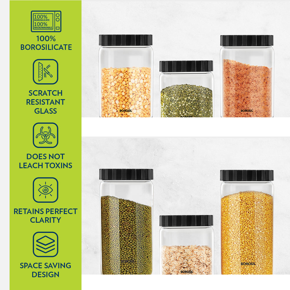 Borosil Borosil Endura Airtight Glass Jar, Black Lid - Personalise