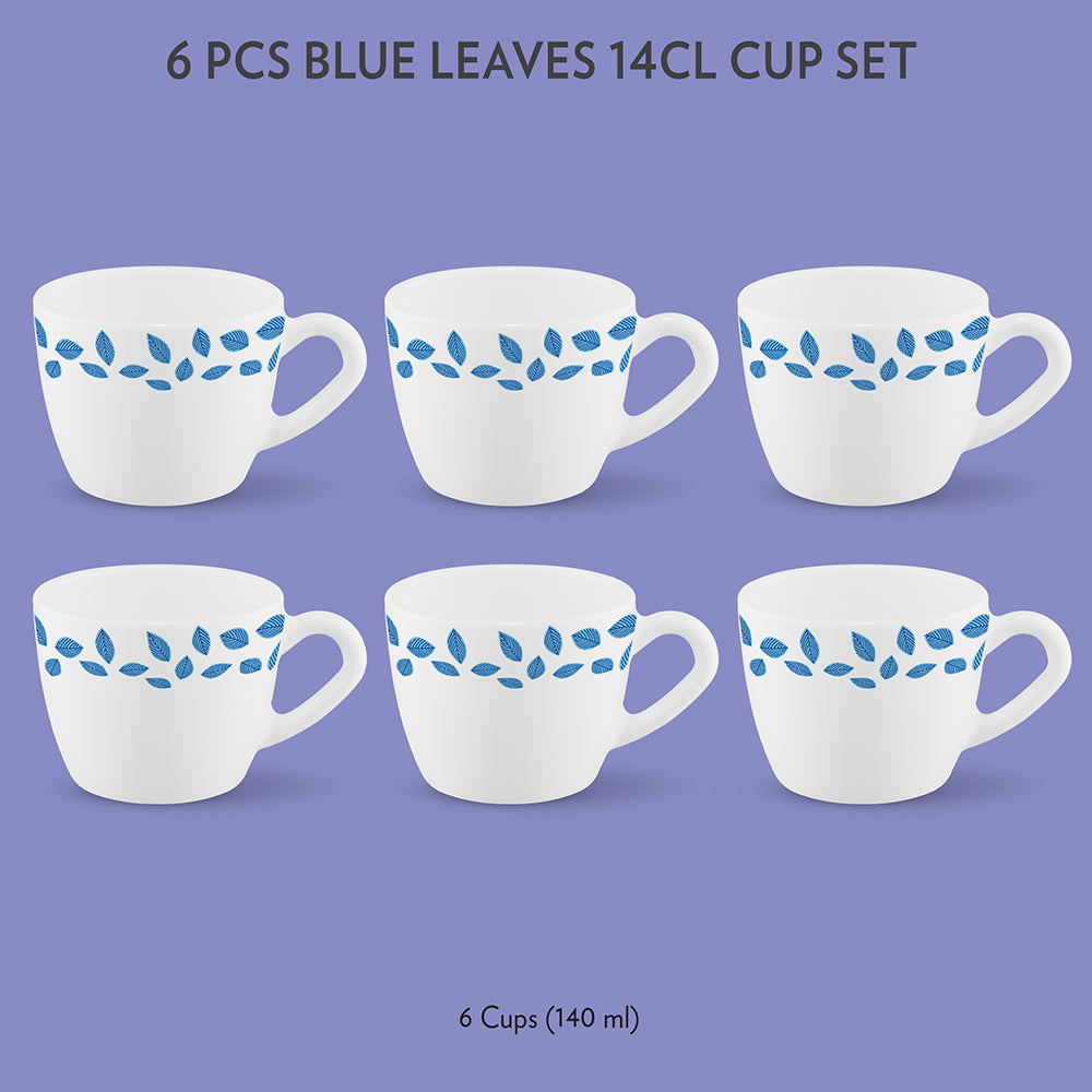 My Borosil Opalware Tea Cups & Tea Sets 140 ml x 6 Blue Leaves Cup Set