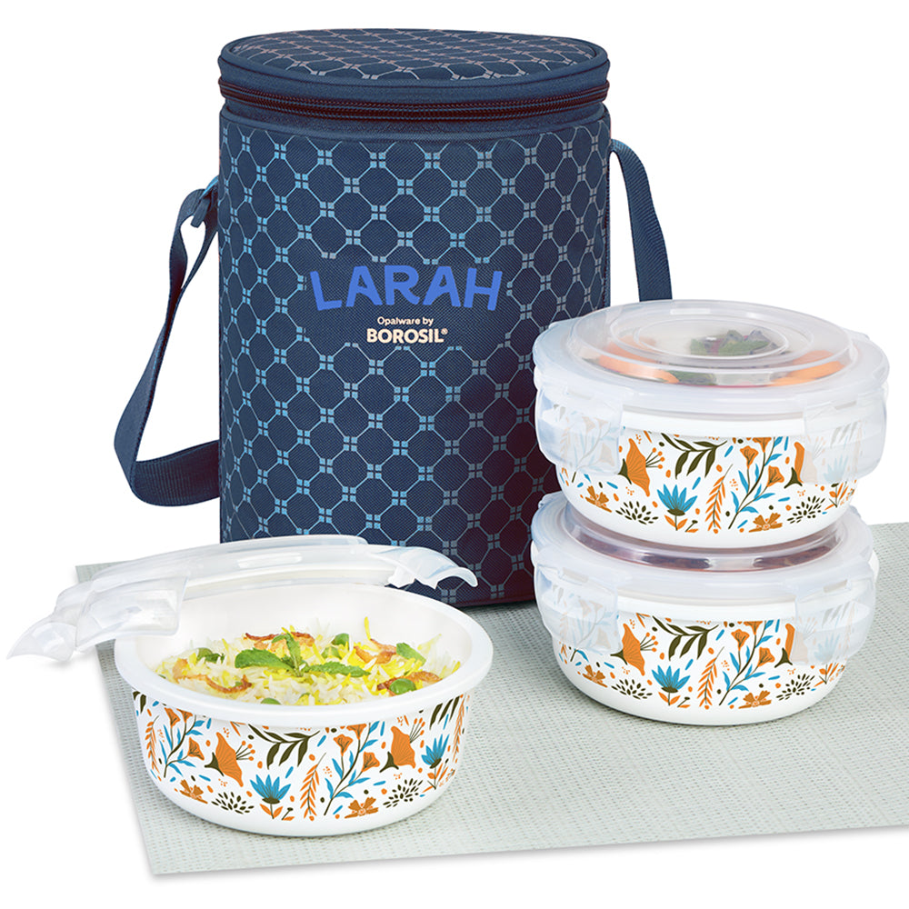 Larah by Borosil Ziva Sky Lunchbox, Set of 3, Blue