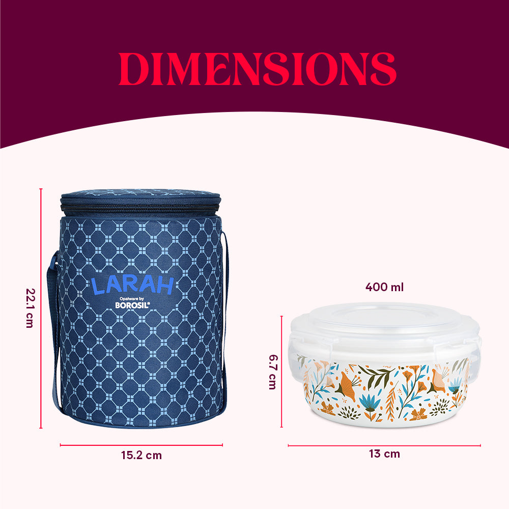 Larah by Borosil Ziva Sky Lunchbox, Set of 3, Blue