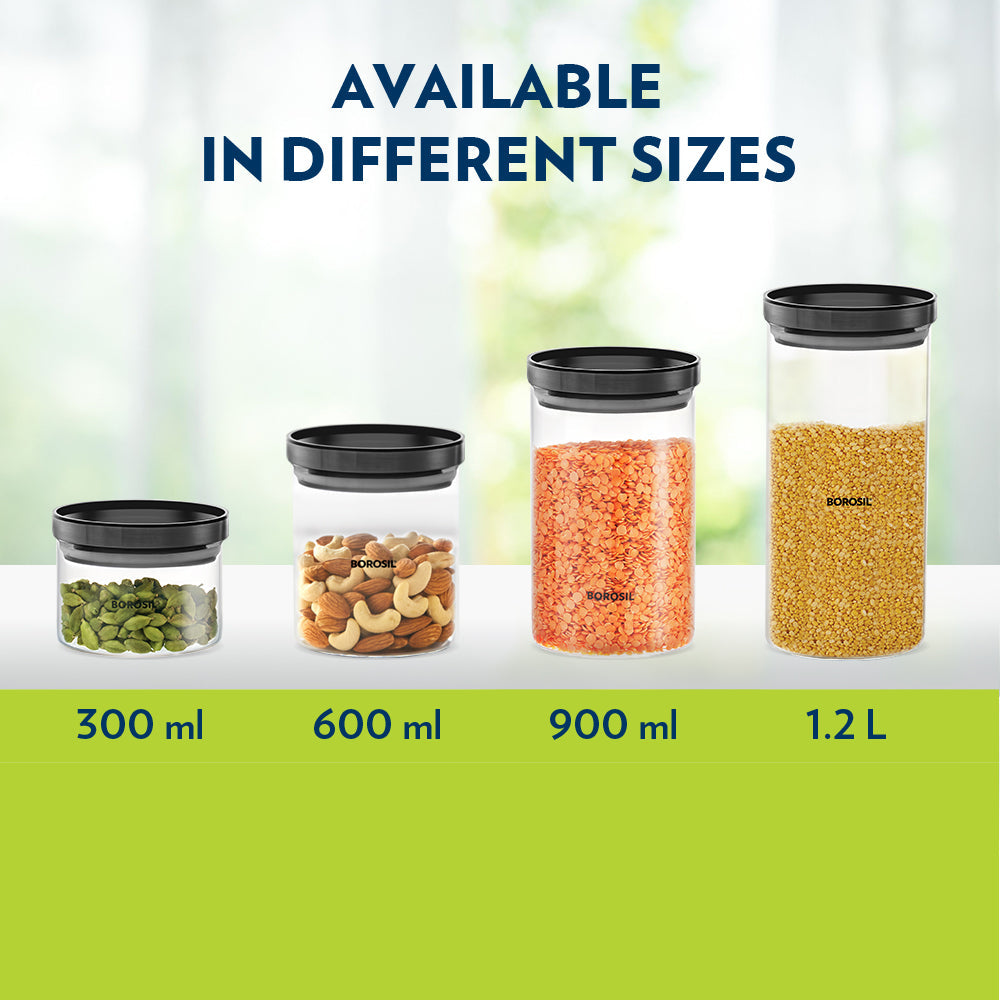 Borosil Stack n Store Jar (Black PP Lid) - Personalise
