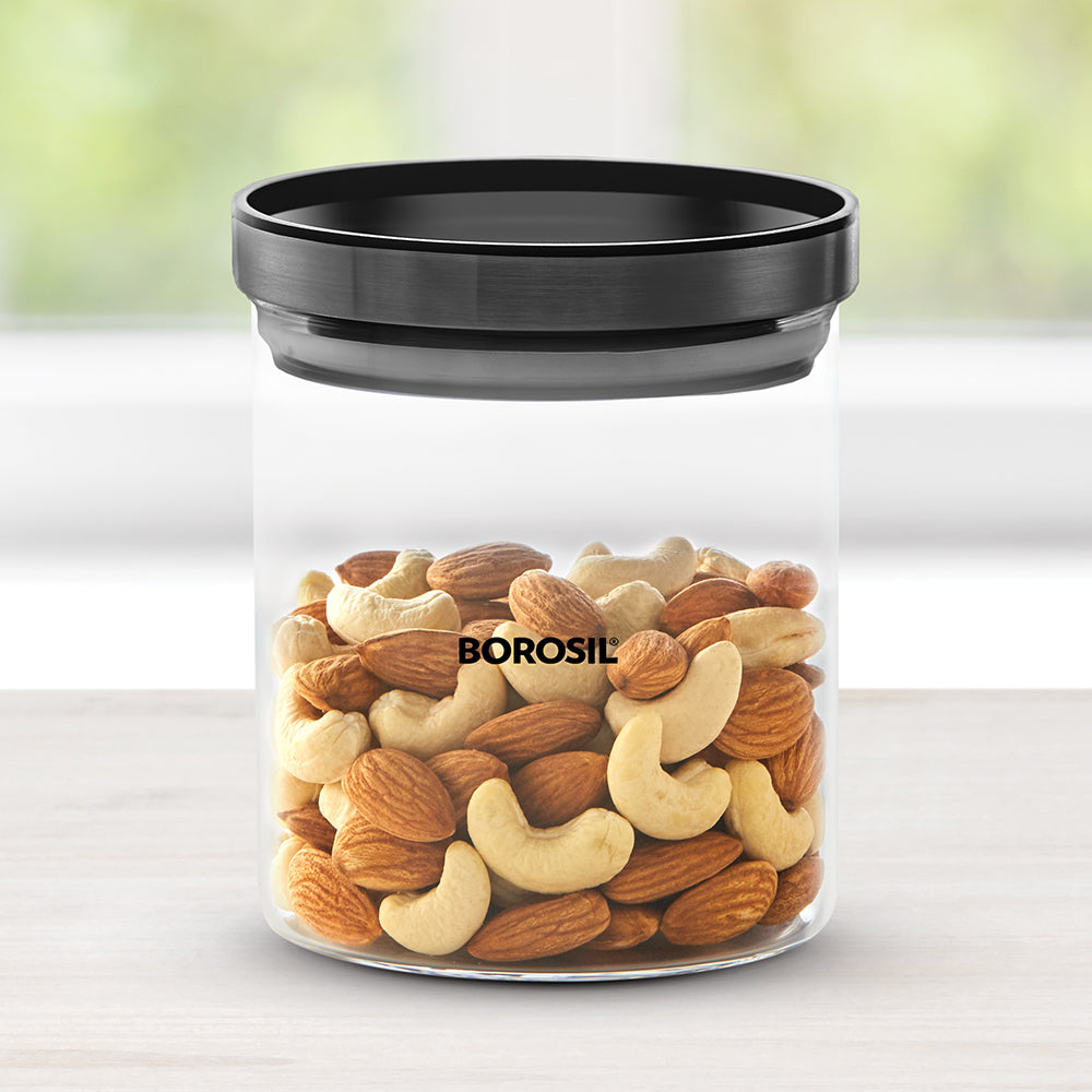 Borosil Stack n Store Jar (Black PP Lid) - Personalise