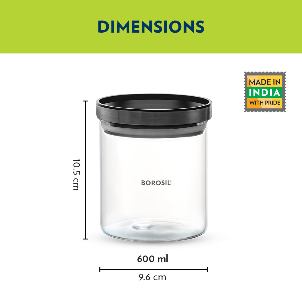 Borosil Stack n Store Jar (Black PP Lid) - Personalise