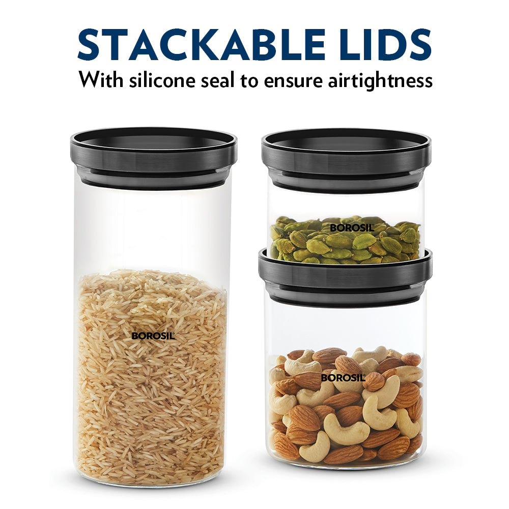 Borosil Stack n Store Jar (Black PP Lid) - Personalise