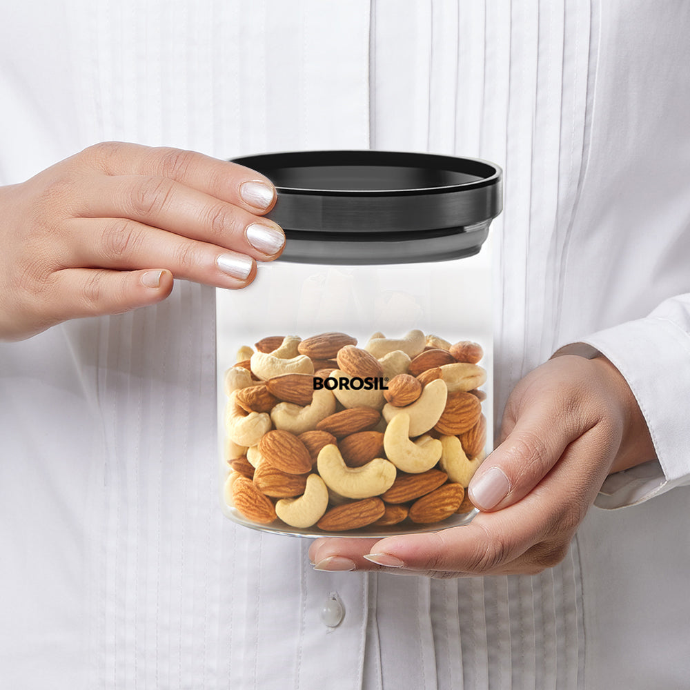 Borosil Stack n Store Jar (Black PP Lid) - Personalise