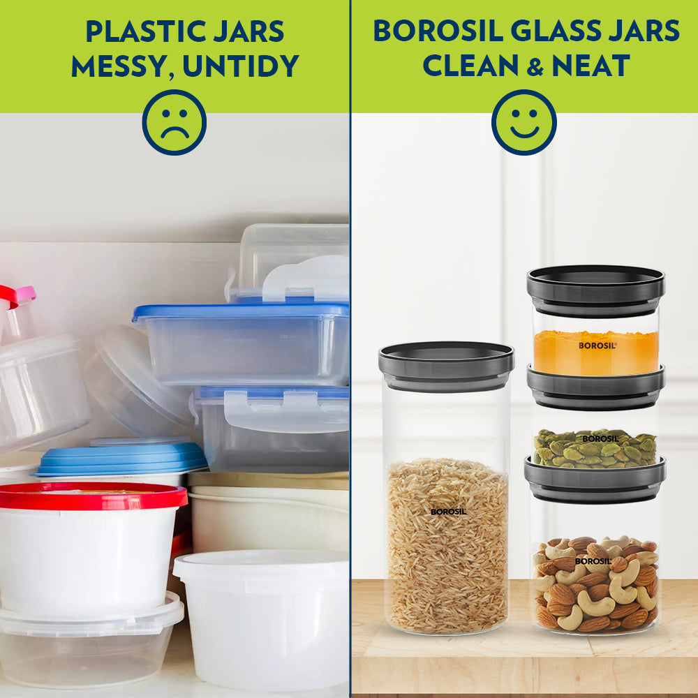 Borosil Stack n Store Jar (Black PP Lid) - Personalise