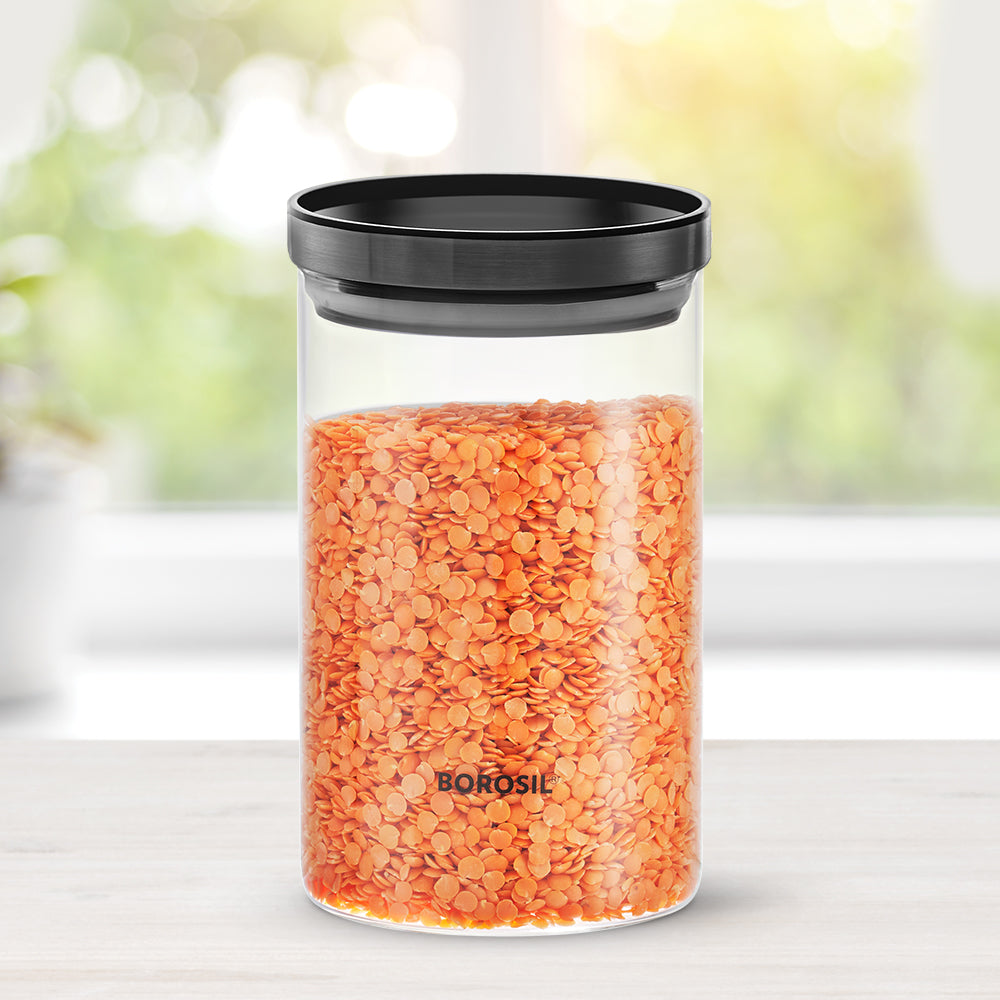 Borosil Stack n Store Jar (Black PP Lid) - Personalise