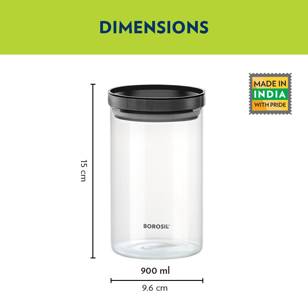 Borosil Stack n Store Jar (Black PP Lid) - Personalise