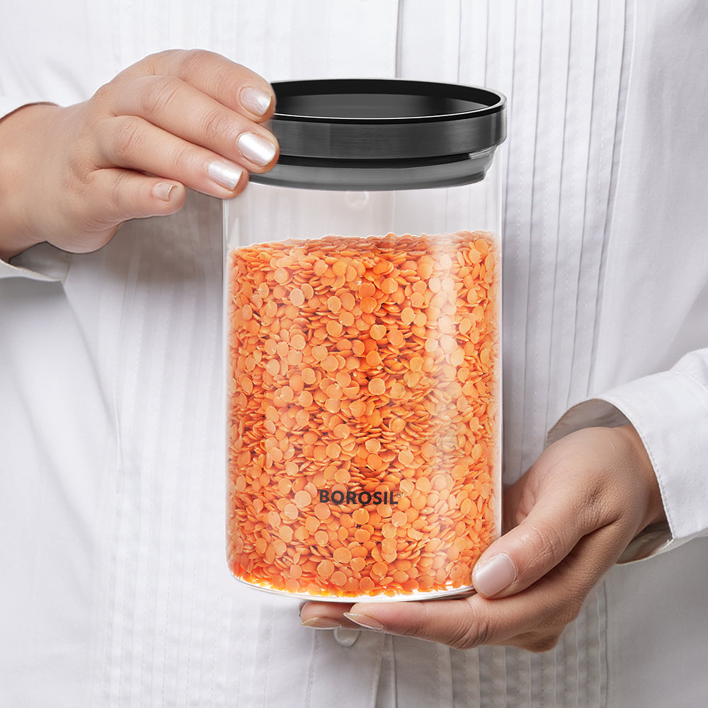 Borosil Stack n Store Jar (Black PP Lid) - Personalise