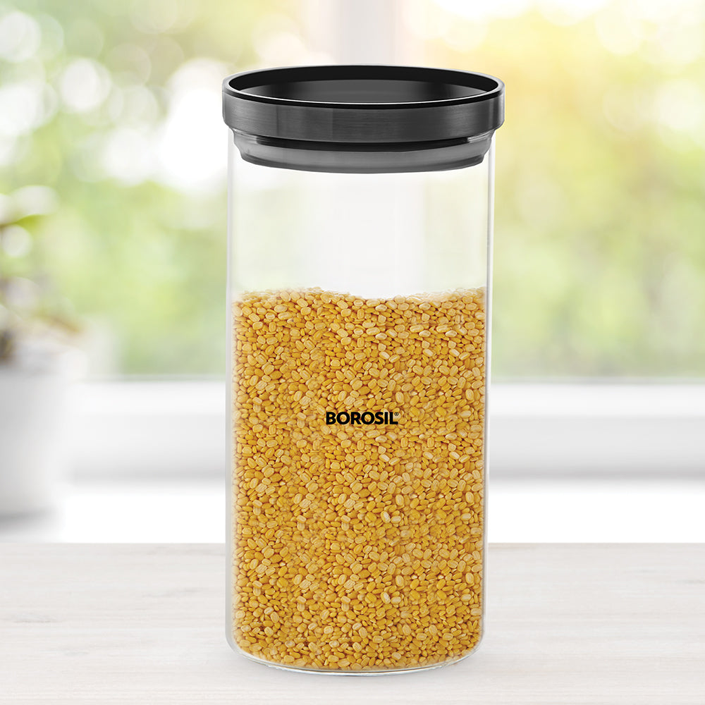 Borosil Stack n Store Jar (Black PP Lid) - Personalise