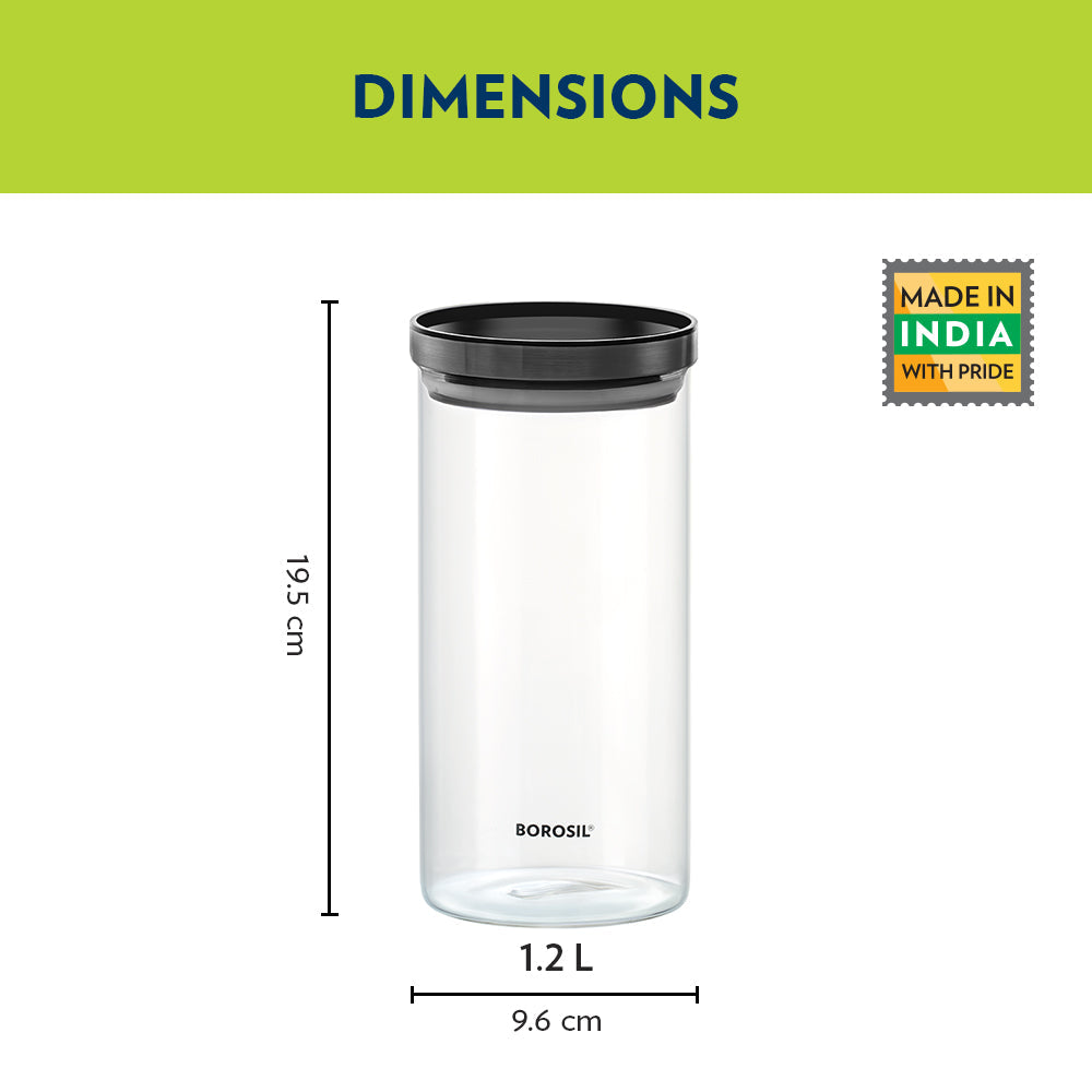 Borosil Stack n Store Jar (Black PP Lid) - Personalise