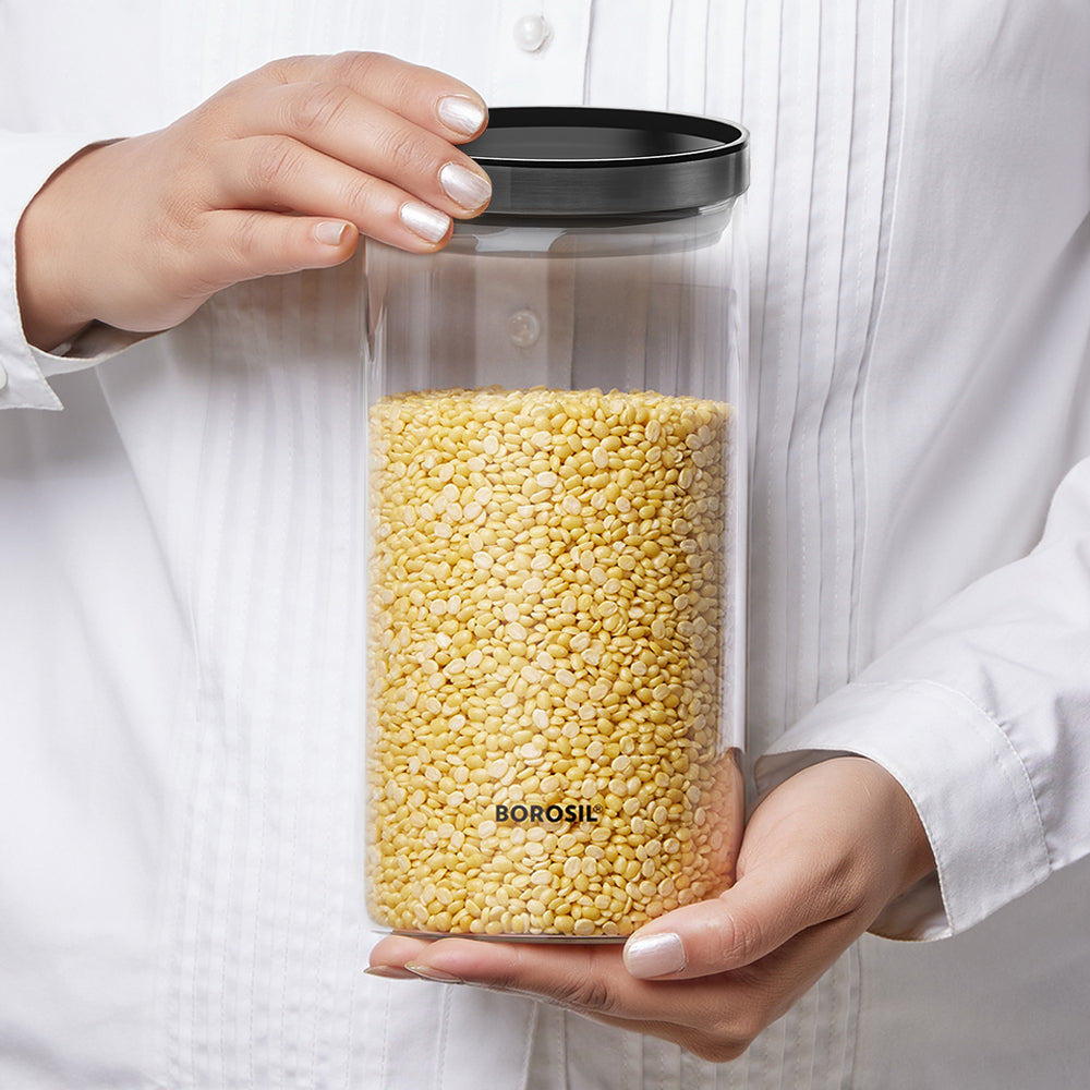 Borosil Stack n Store Jar (Black PP Lid) - Personalise