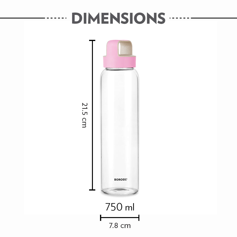 Borosil Crysto Glass Bottle w Pink Lid - Personalise