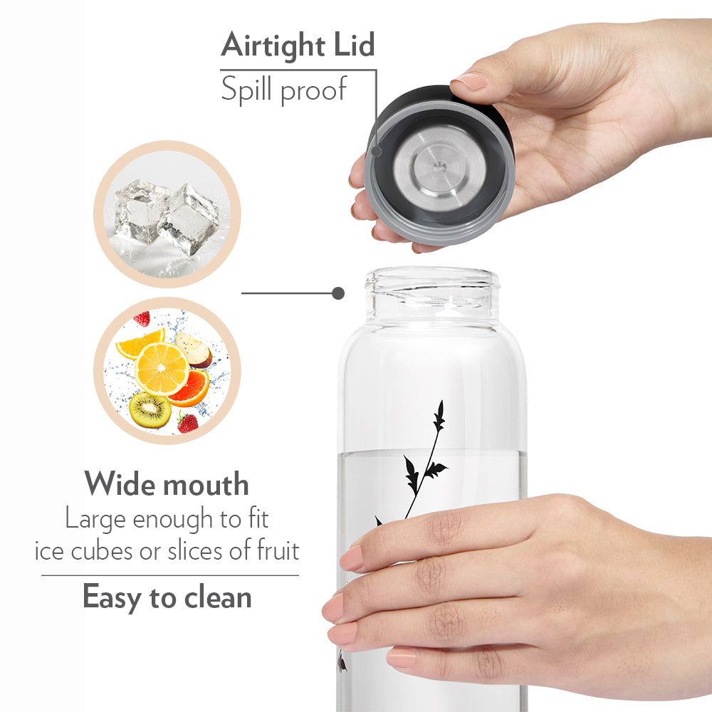 Crysto Glass Bottle w SS Lid - Krip Black