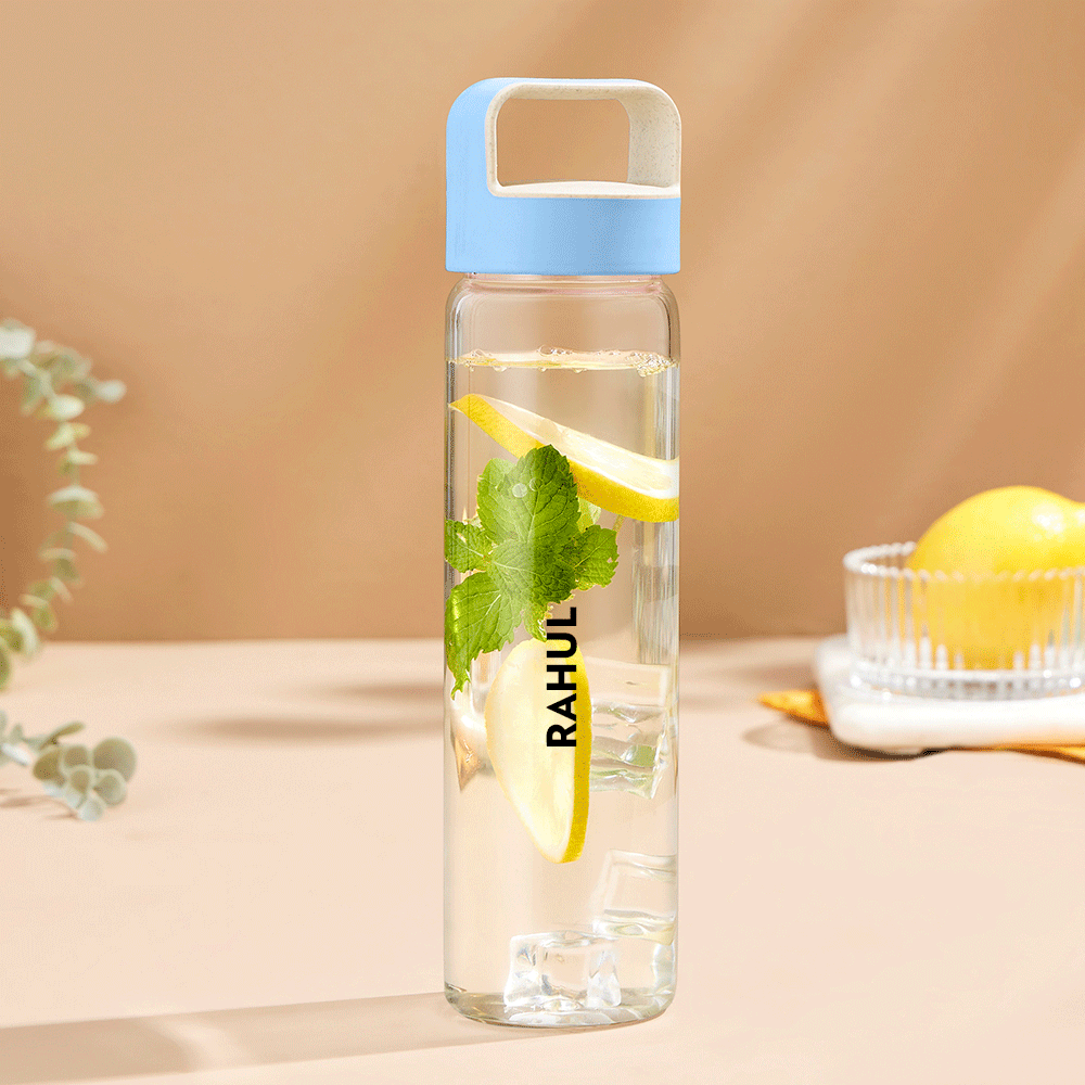 Neo Borosilicate Glass Bottle - Blue Lid - Personalise