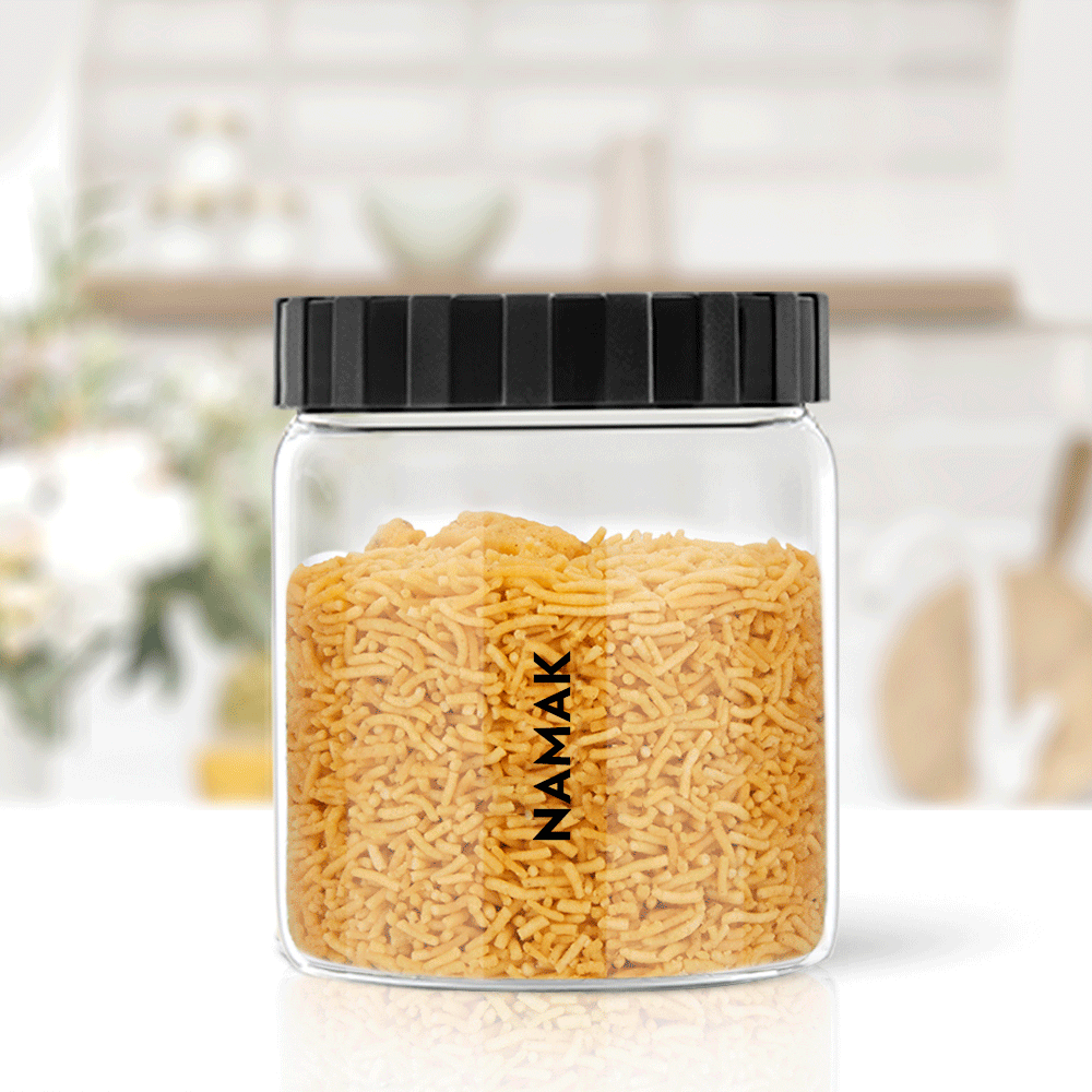 Borosil Endura Airtight Glass Jar, Black Lid - Personalise