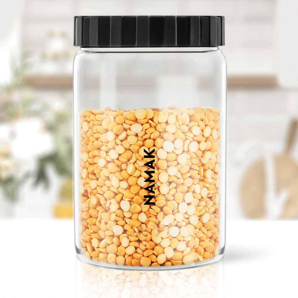 Borosil Endura Airtight Glass Jar, Black Lid - Personalise