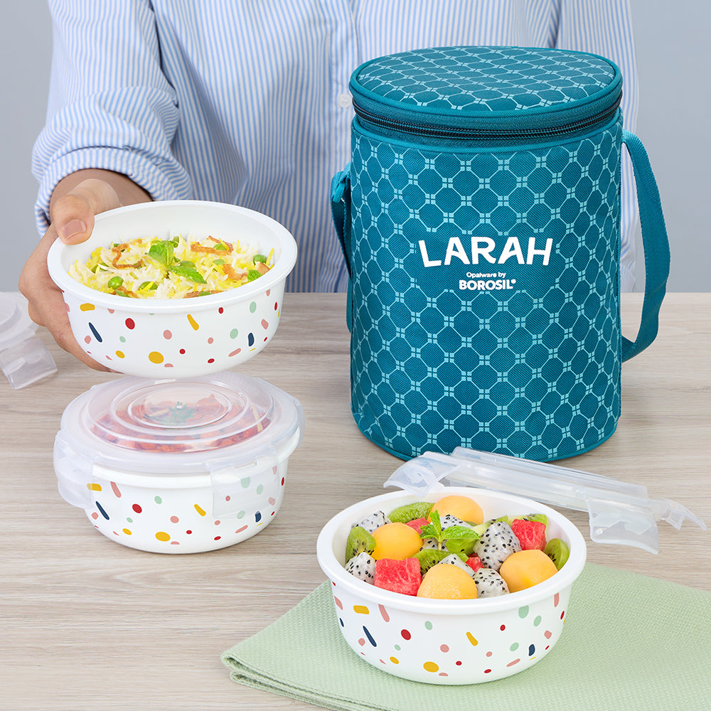 Larah by Borosil Aria Lunchbox, Set of 3, Teal