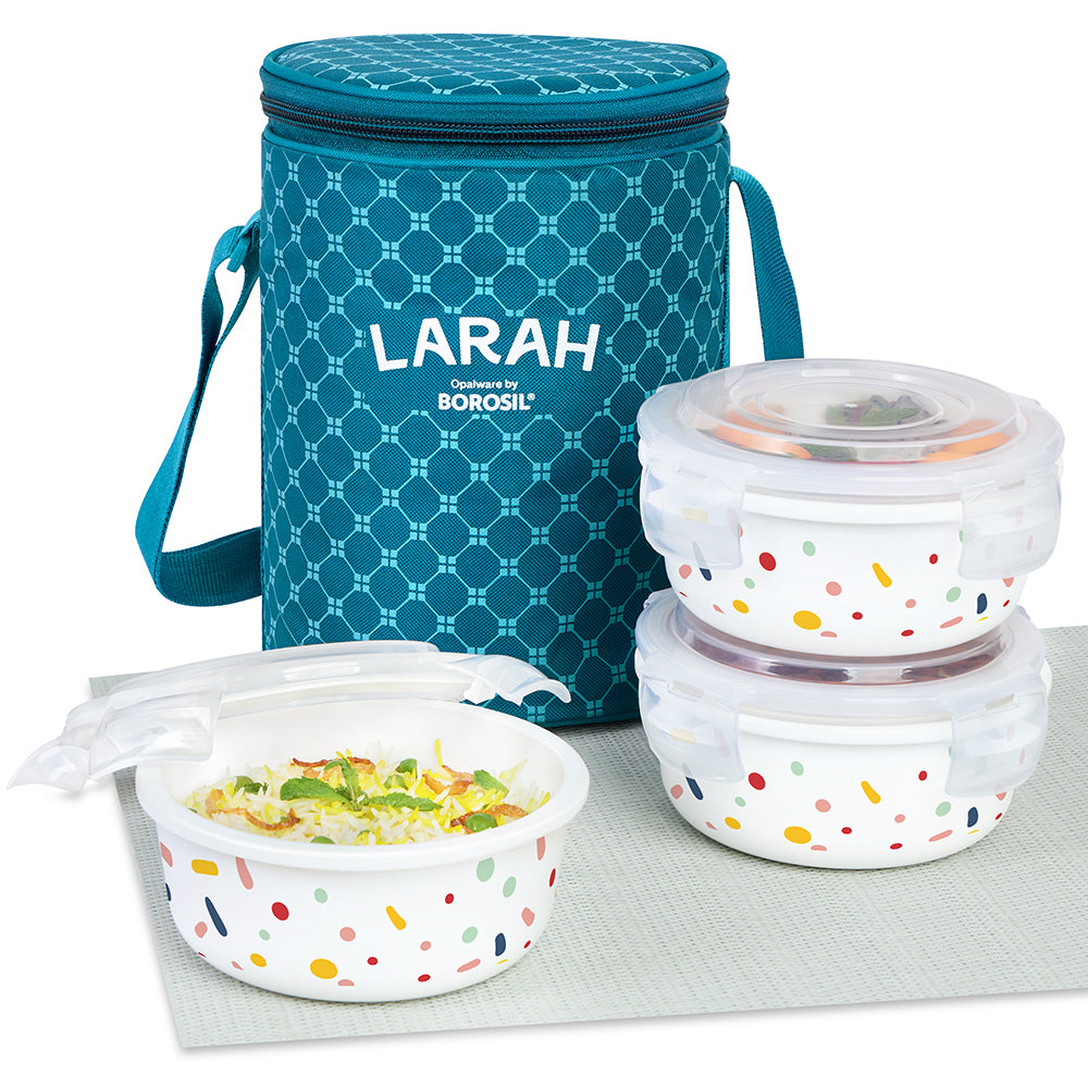 Larah by Borosil Aria Lunchbox, Set of 3, Teal