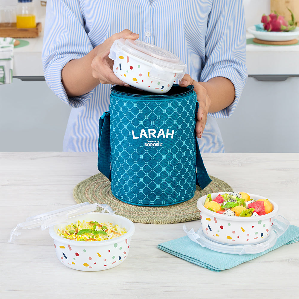Larah by Borosil Aria Lunchbox, Set of 3, Teal