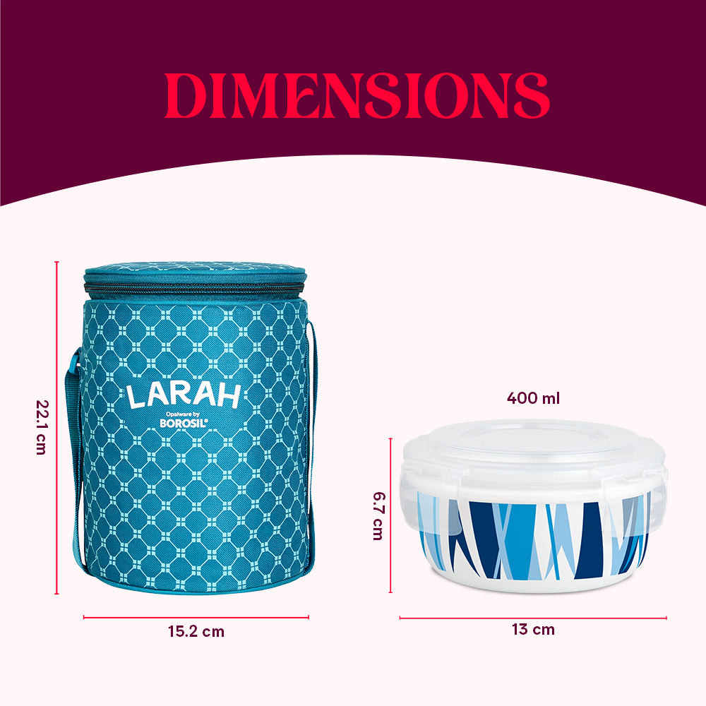 Larah by Borosil Geo Blue Lunchbox, Set of 3, Teal