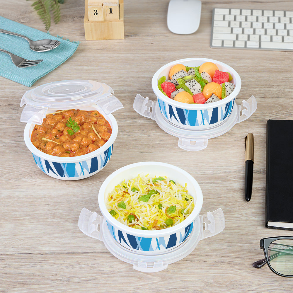 Larah by Borosil Geo Blue Lunchbox, Set of 3, Teal