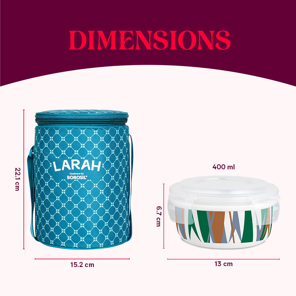 Larah by Borosil Geo Green Lunchbox, Set of 3, Teal