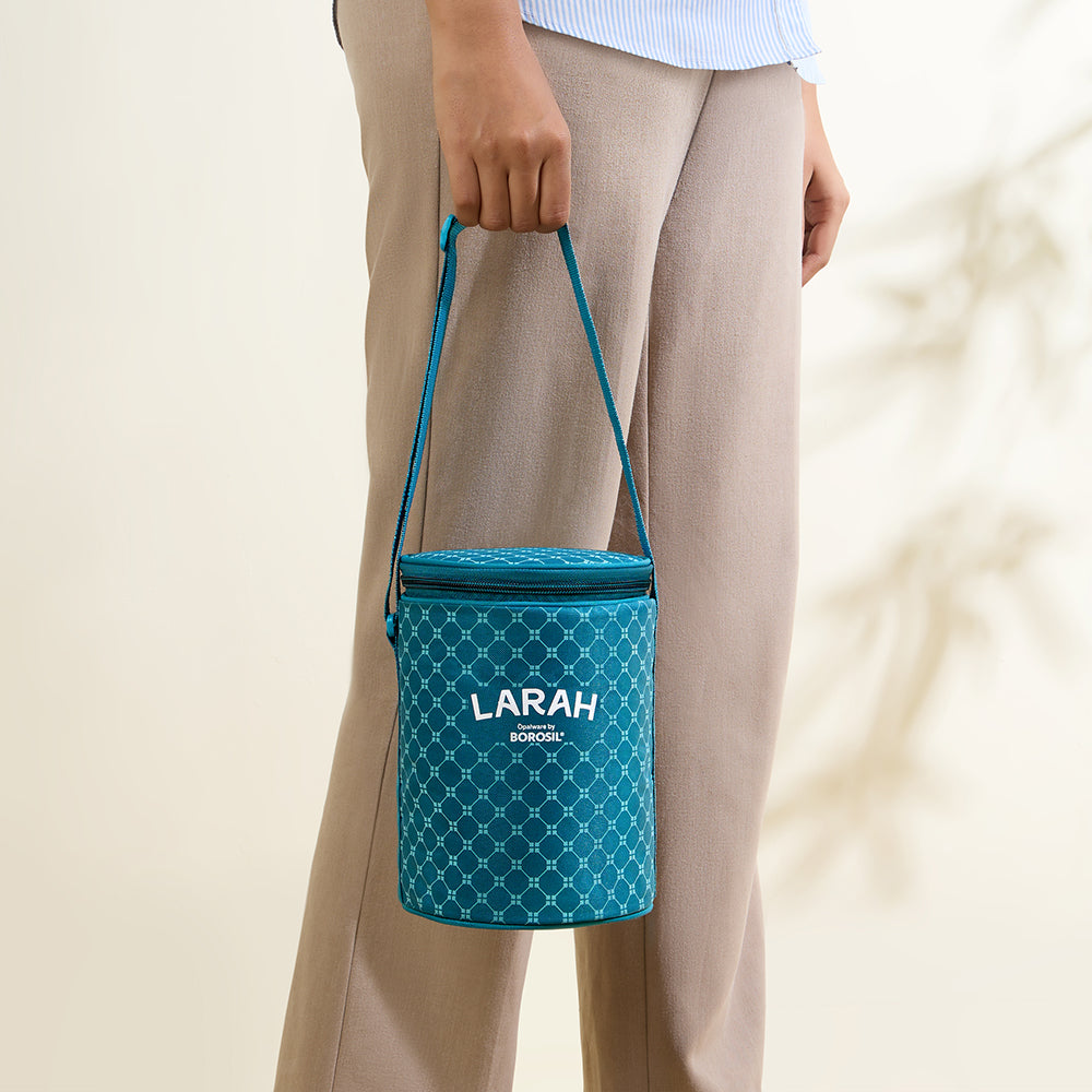 Larah by Borosil Geo Orange Lunchbox, Set of 3, Teal