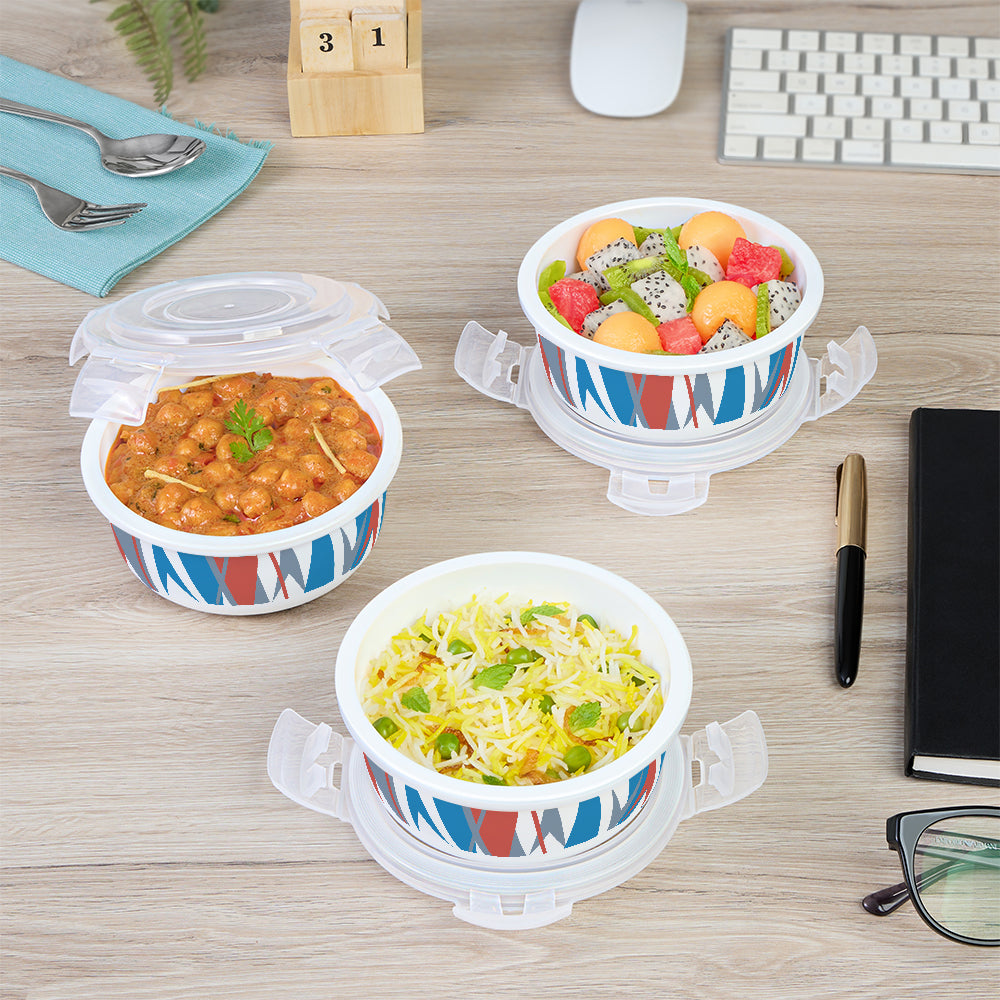 Larah by Borosil Geo Orange Lunchbox, Set of 3, Teal