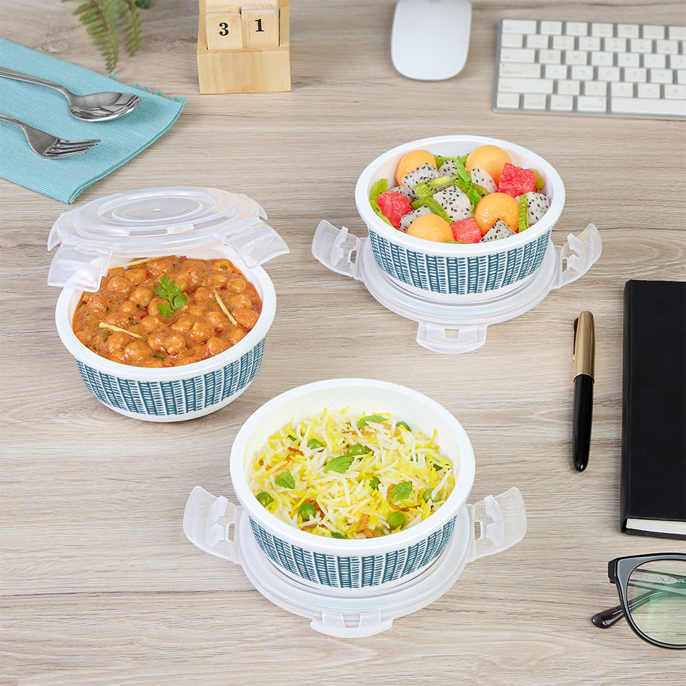 Larah by Borosil Helix Lunchbox, Set of 3, Teal