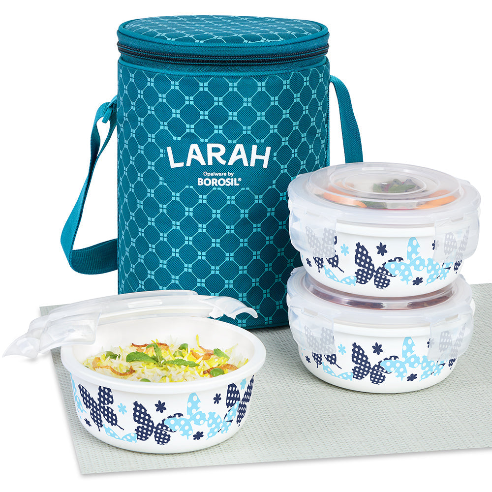 Larah by Borosil Veera Blue Lunchbox, Set of 3, Teal