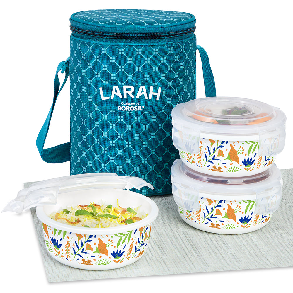 Larah by Borosil Ziva Navy Lunchbox, Set of 3, Teal