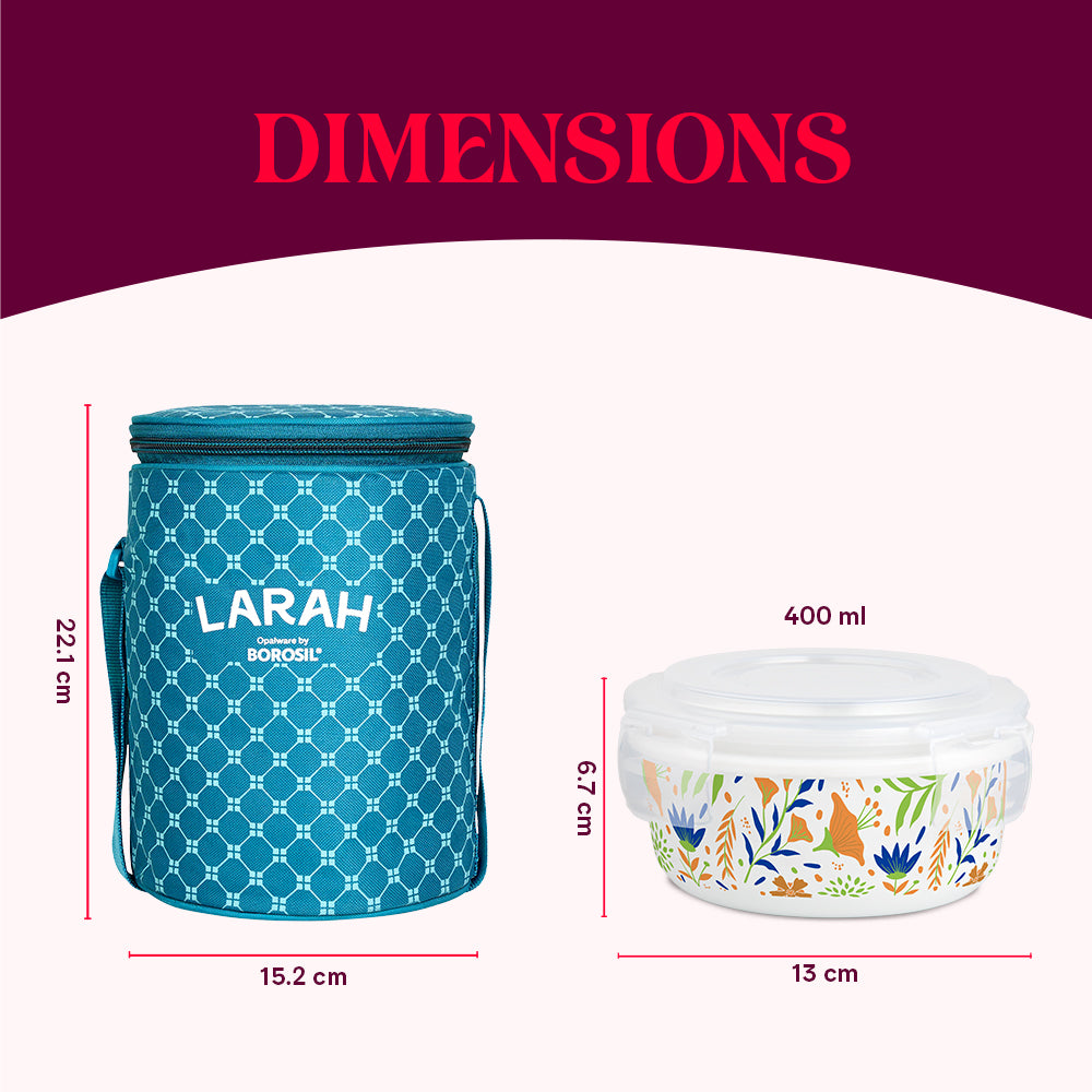 Larah by Borosil Ziva Navy Lunchbox, Set of 3, Teal