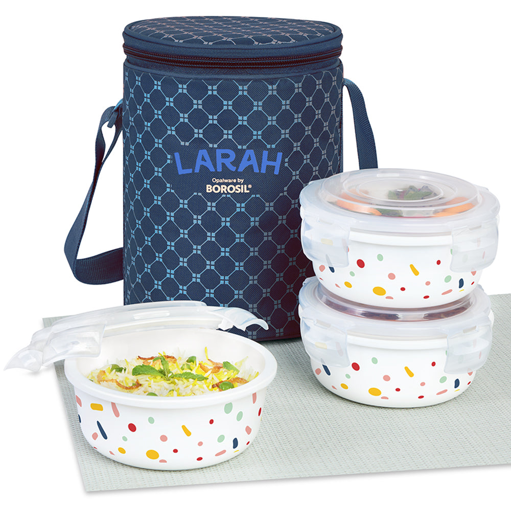 Larah by Borosil Aria Lunchbox, Set of 3, Blue