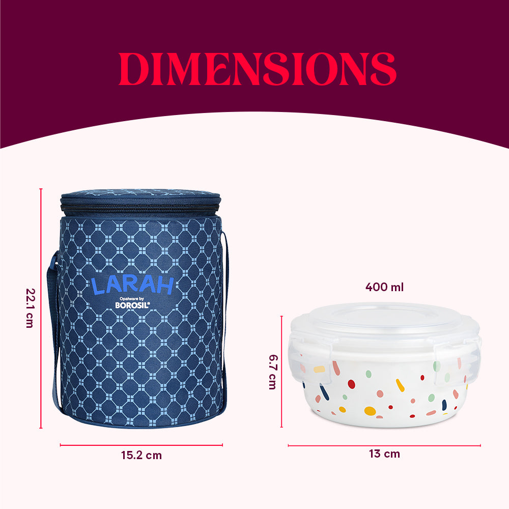 Larah by Borosil Aria Lunchbox, Set of 3, Blue