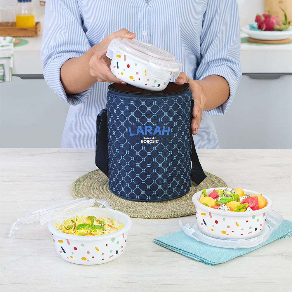 Larah by Borosil Aria Lunchbox, Set of 3, Blue