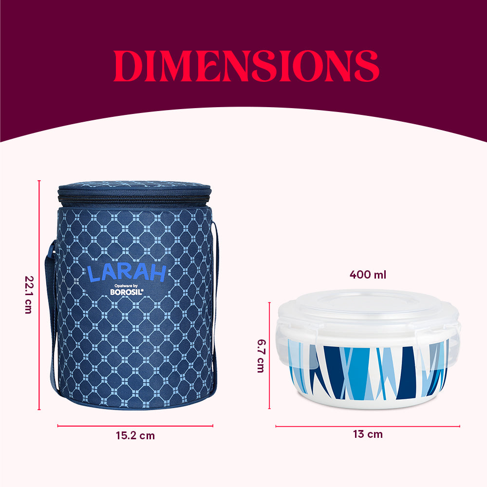 Larah by Borosil Geo Blue Lunchbox, Set of 3, Blue