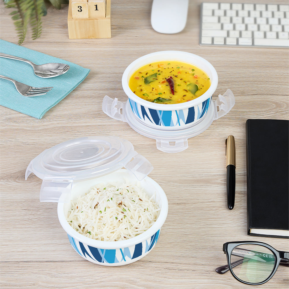 Larah by Borosil Geo Blue Lunchbox, Set of 3, Blue
