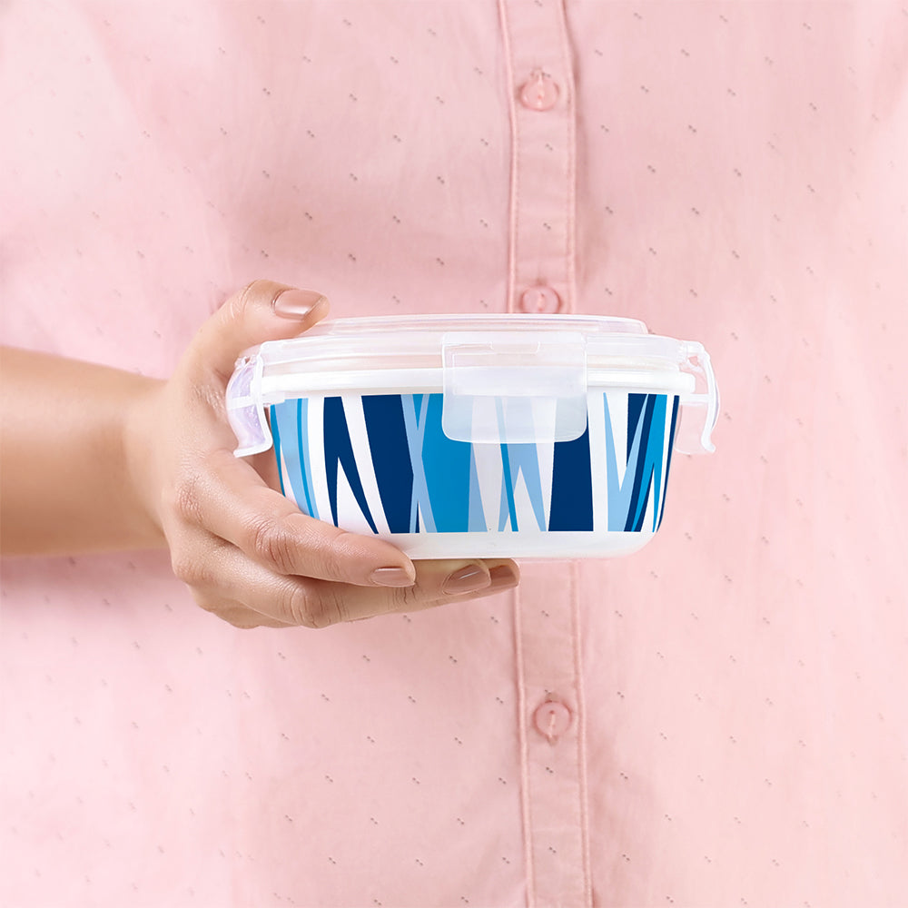 Larah by Borosil Geo Blue Lunchbox, Set of 3, Blue