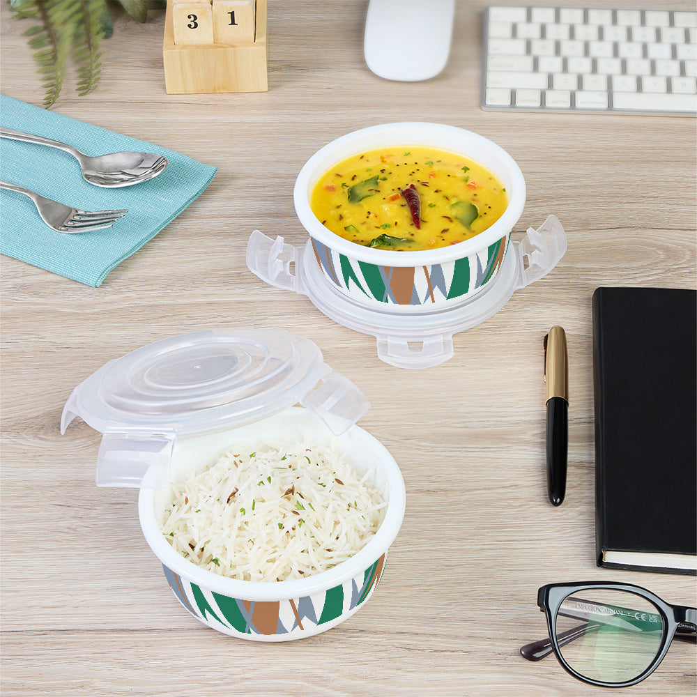 Larah by Borosil Geo Green Lunchbox, Set of 3, Blue