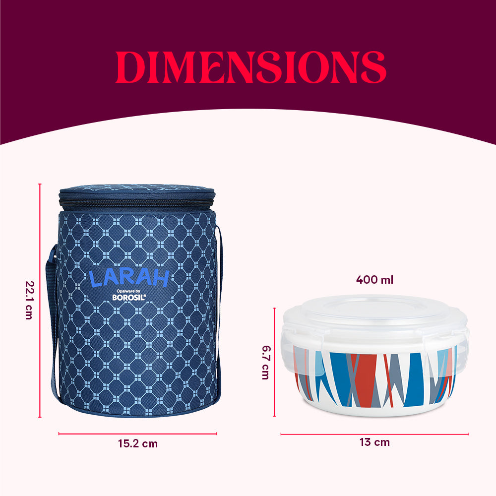Larah by Borosil Geo Orange Lunchbox, Set of 3, Blue