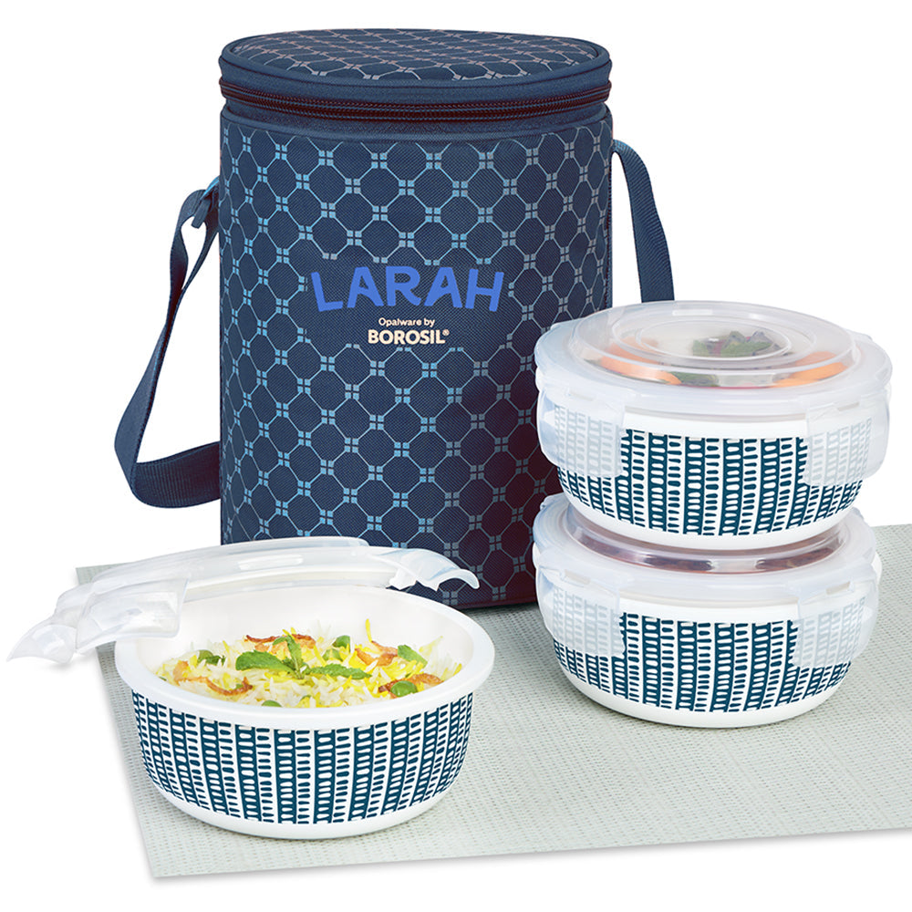 Larah by Borosil Helix Lunchbox, Set of 3, Blue