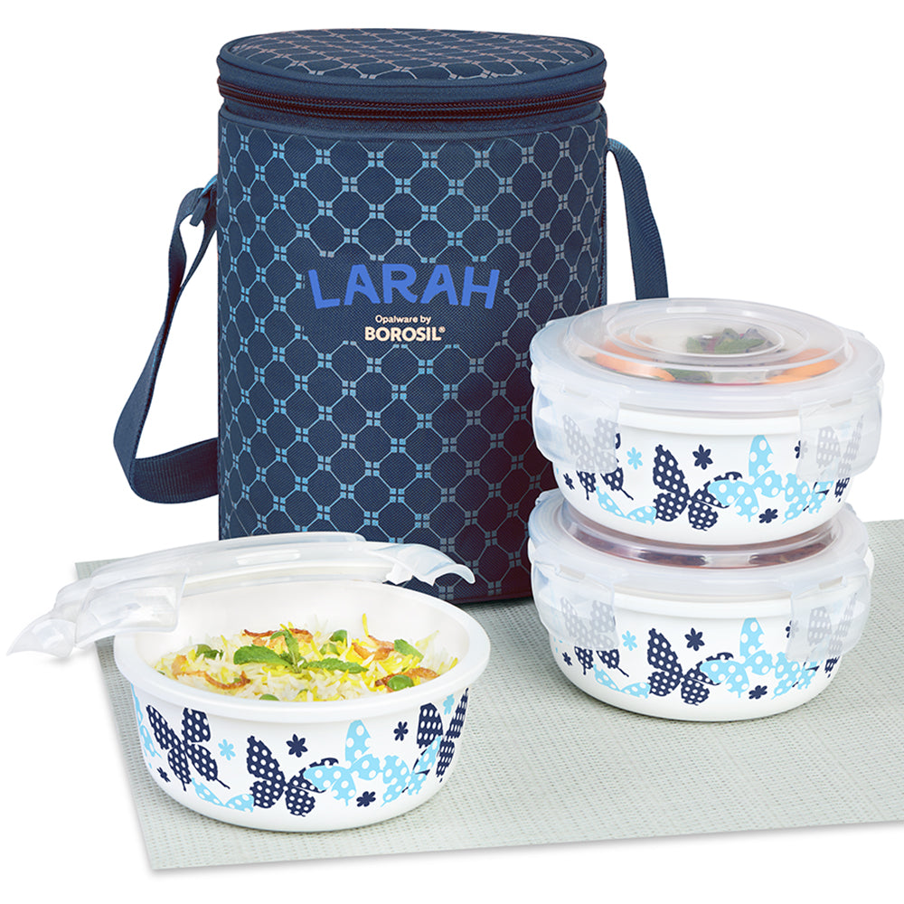 Larah by Borosil Veera Blue Lunchbox, Set of 3, Blue
