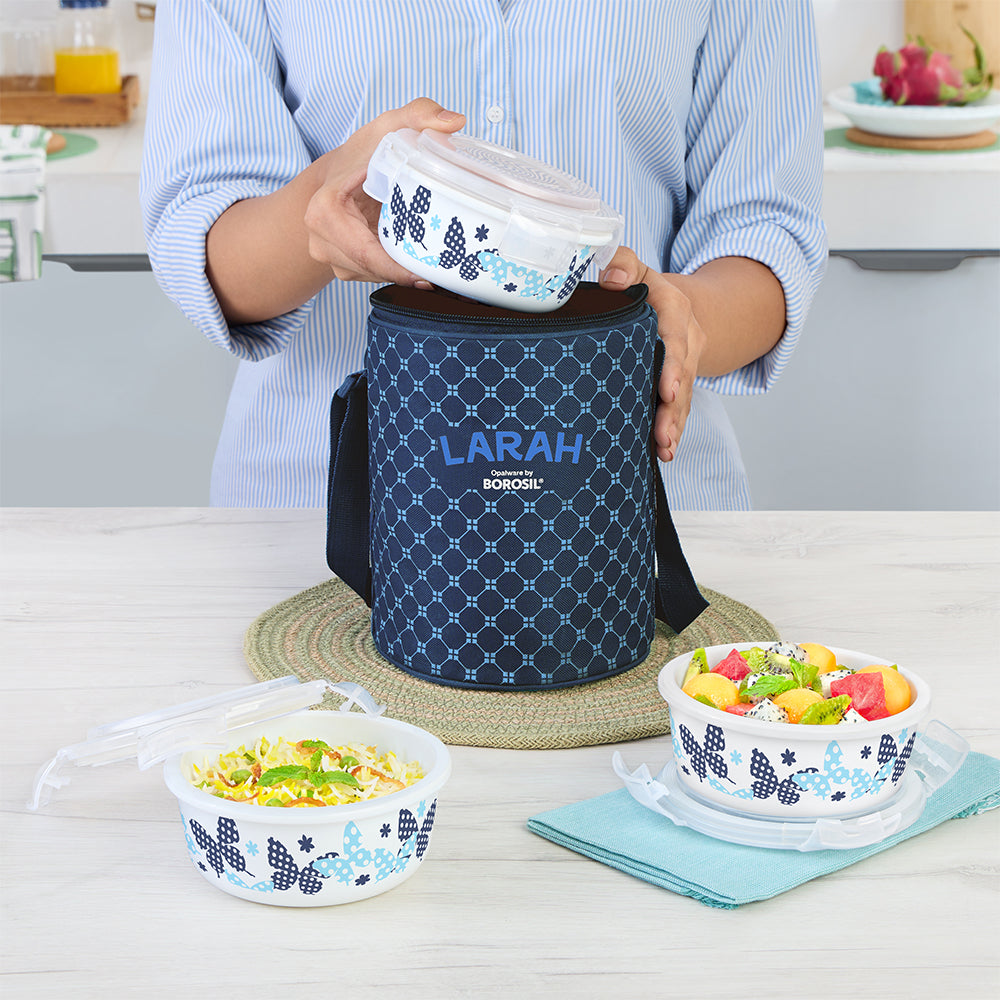 Larah by Borosil Veera Blue Lunchbox, Set of 3, Blue