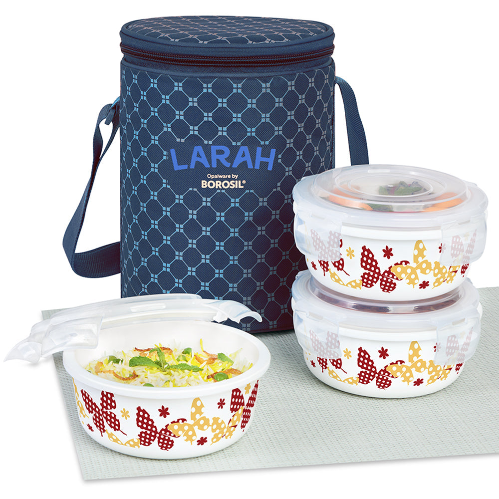 Larah by Borosil Veera Orange Lunchbox, Set of 3, Blue