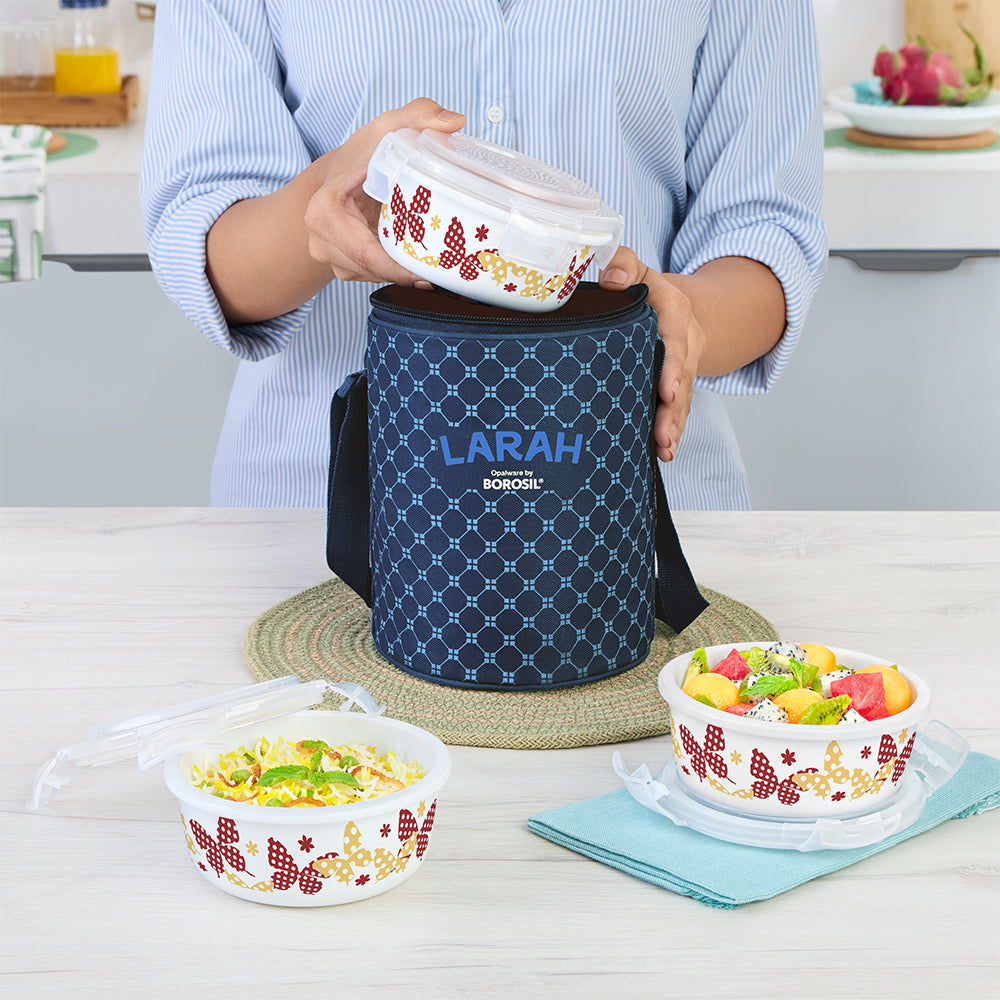 Larah by Borosil Veera Orange Lunchbox, Set of 3, Blue