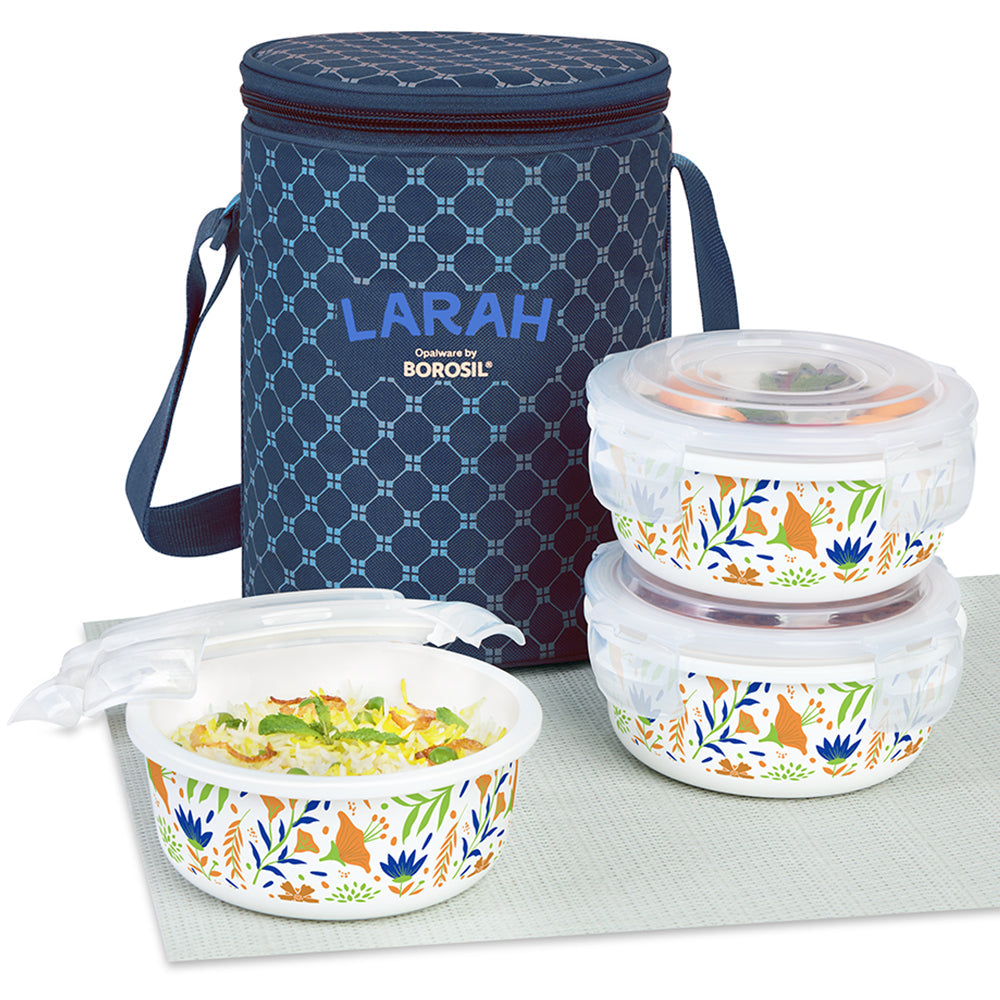 Larah by Borosil Ziva Navy Lunchbox, Set of 3, Blue
